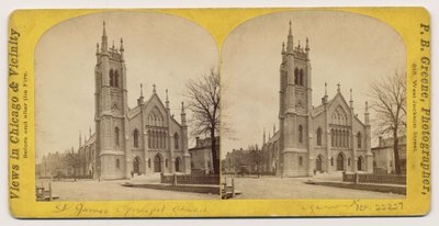 Stereograph of St. James Episcopal Church Before the Chicago Fire of 1871, 1871 by P.B. Greene